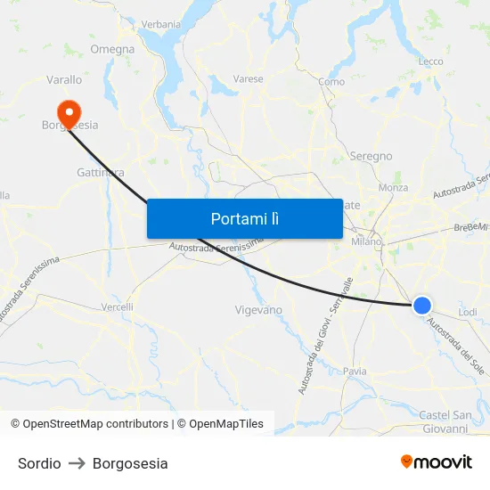 Sordio to Borgosesia map