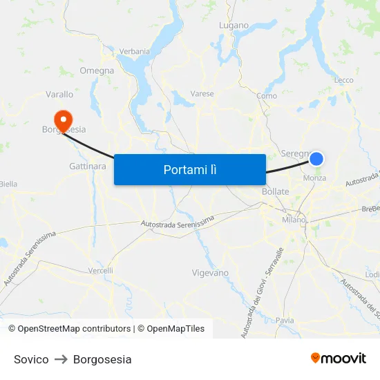 Sovico to Borgosesia map