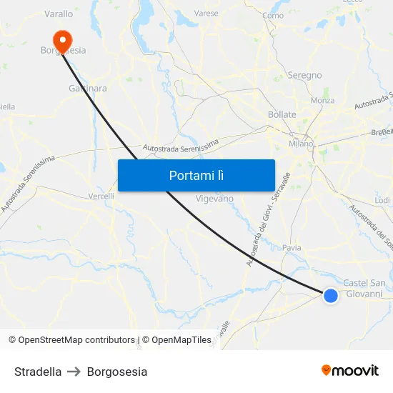Stradella to Borgosesia map