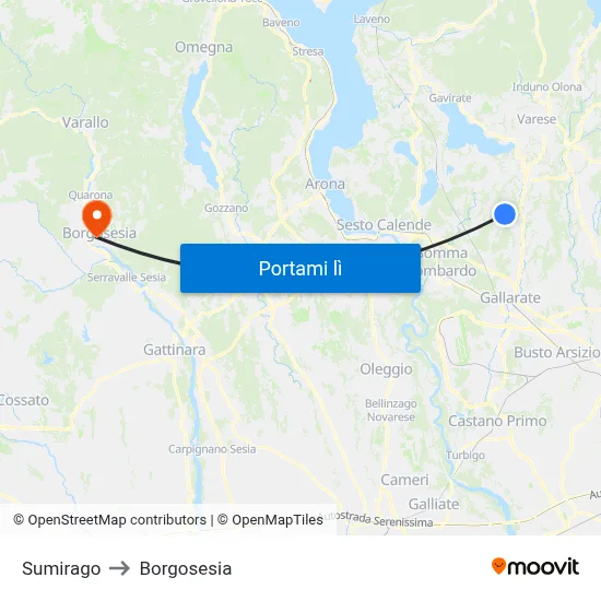 Sumirago to Borgosesia map