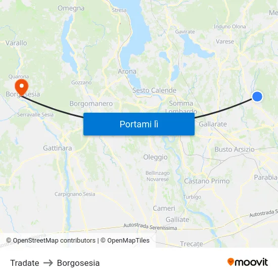 Tradate to Borgosesia map