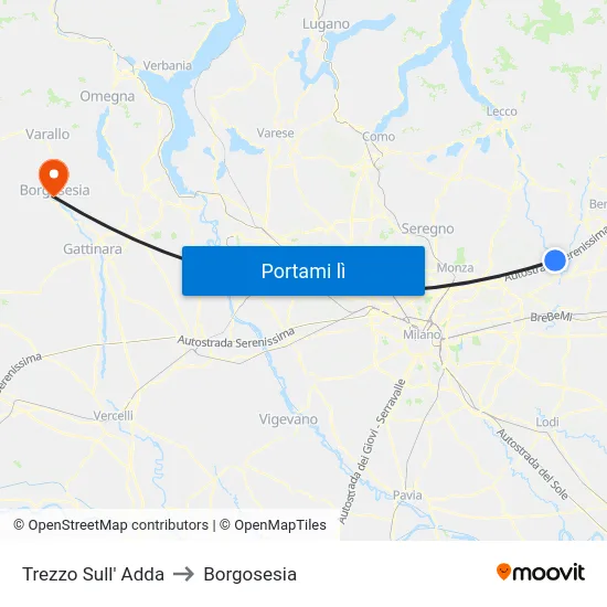 Trezzo Sull' Adda to Borgosesia map