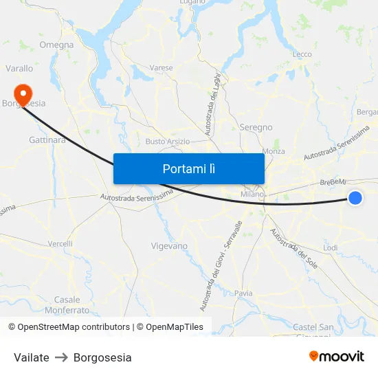 Vailate to Borgosesia map
