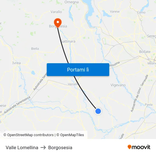 Valle Lomellina to Borgosesia map