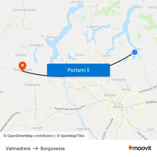 Valmadrera to Borgosesia map