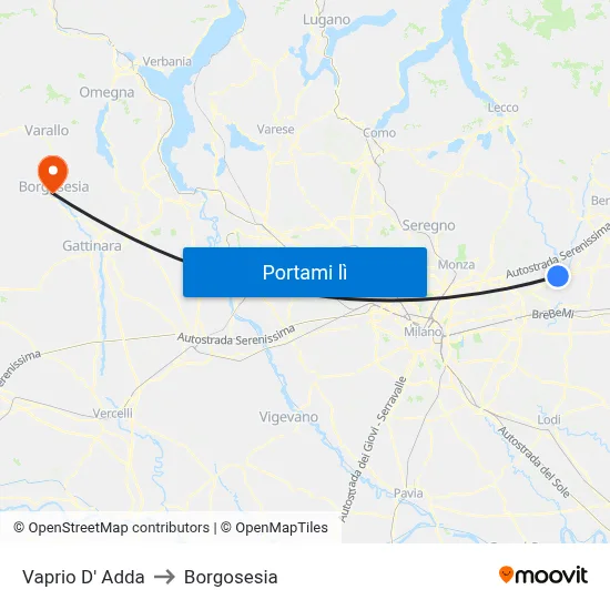 Vaprio D' Adda to Borgosesia map