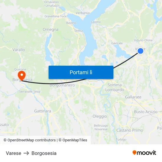Varese to Borgosesia map