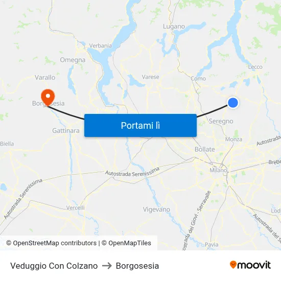 Veduggio Con Colzano to Borgosesia map
