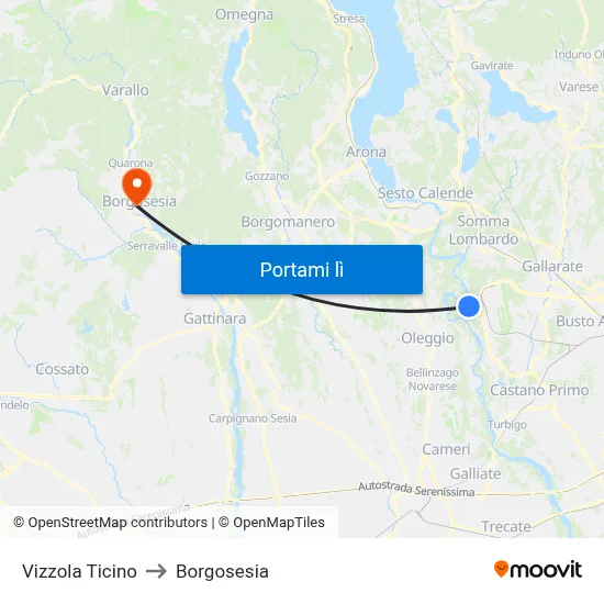 Vizzola Ticino to Borgosesia map