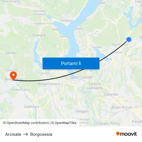 Arcisate to Borgosesia map