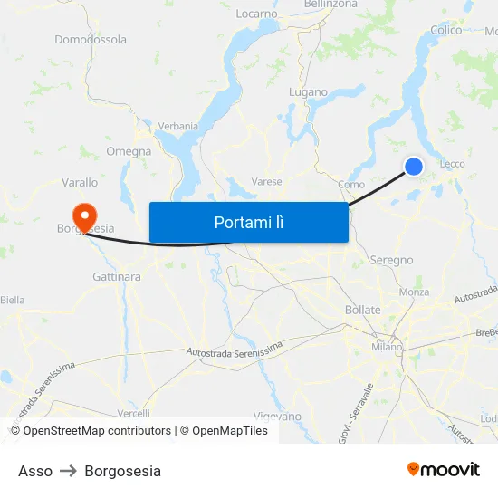 Asso to Borgosesia map