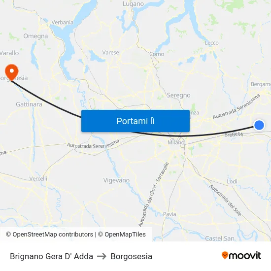 Brignano Gera D' Adda to Borgosesia map