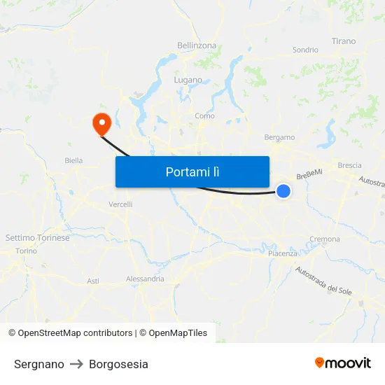 Sergnano to Borgosesia map