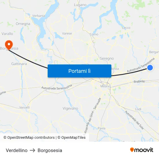 Verdellino to Borgosesia map