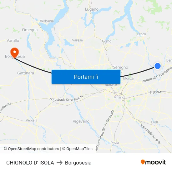 CHIGNOLO D' ISOLA to Borgosesia map