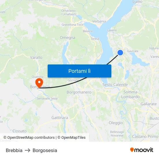 Brebbia to Borgosesia map