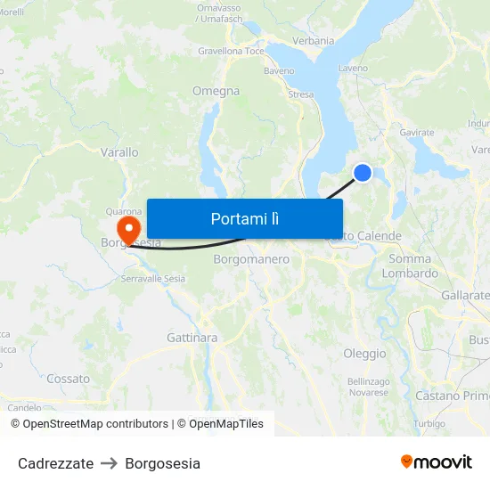 Cadrezzate to Borgosesia map
