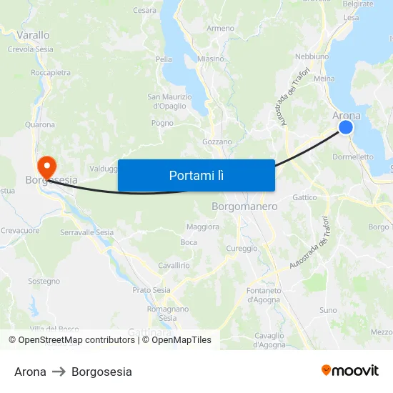 Arona to Borgosesia map