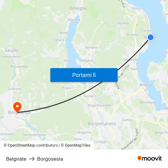 Belgirate to Borgosesia map