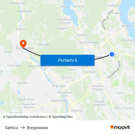 Gattico to Borgosesia map