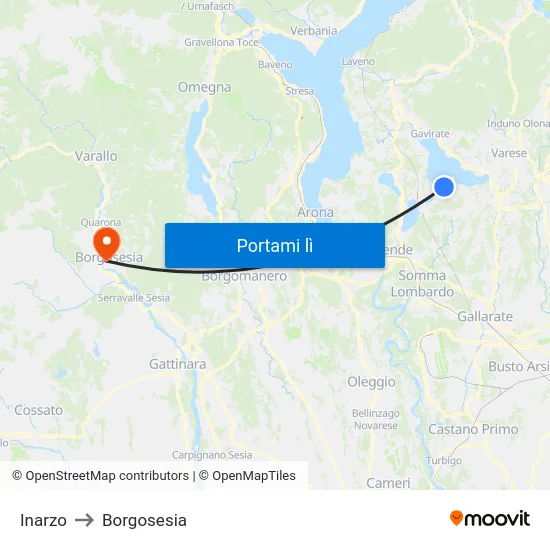 Inarzo to Borgosesia map
