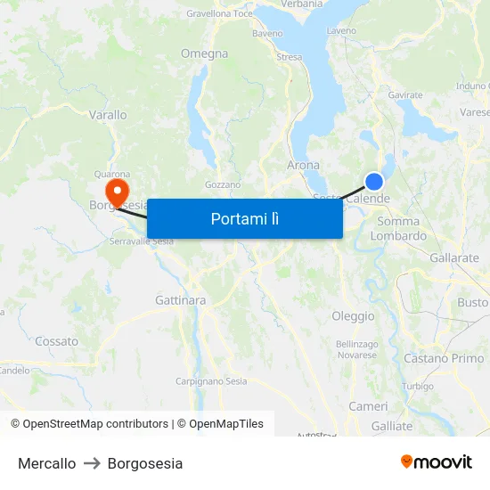 Mercallo to Borgosesia map