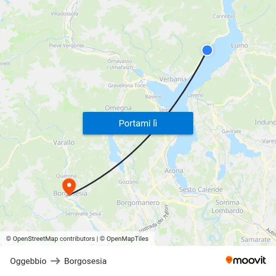 Oggebbio to Borgosesia map