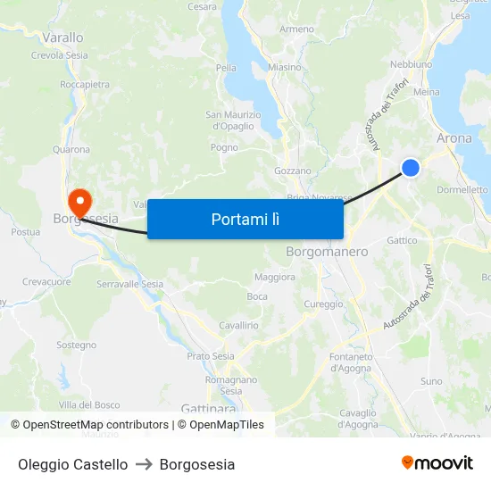 Oleggio Castello to Borgosesia map