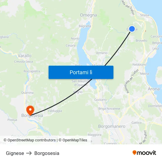 Gignese to Borgosesia map