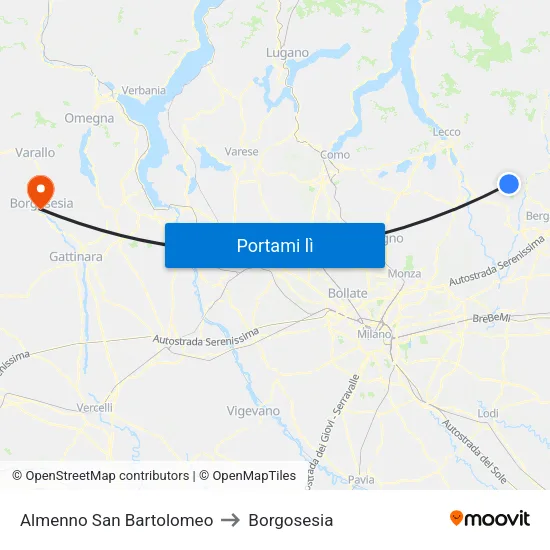 Almenno San Bartolomeo to Borgosesia map