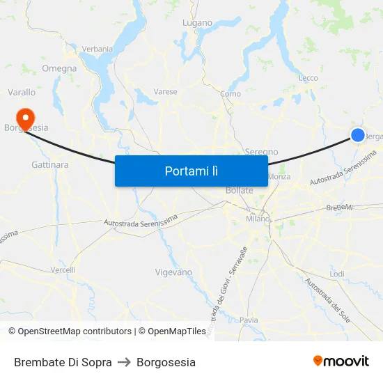 Brembate Di Sopra to Borgosesia map