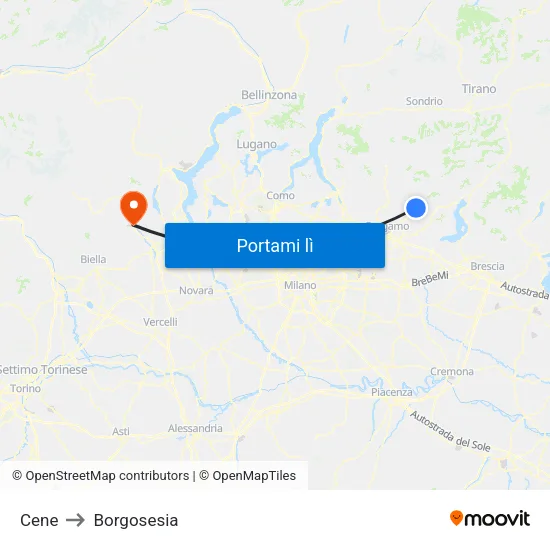 Cene to Borgosesia map