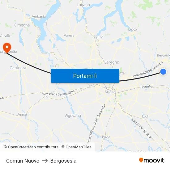 Comun Nuovo to Borgosesia map