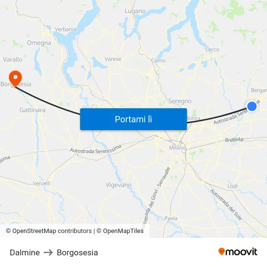 Dalmine to Borgosesia map