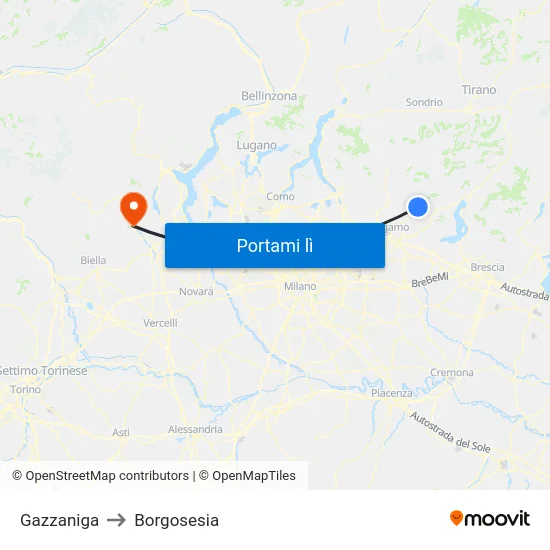 Gazzaniga to Borgosesia map