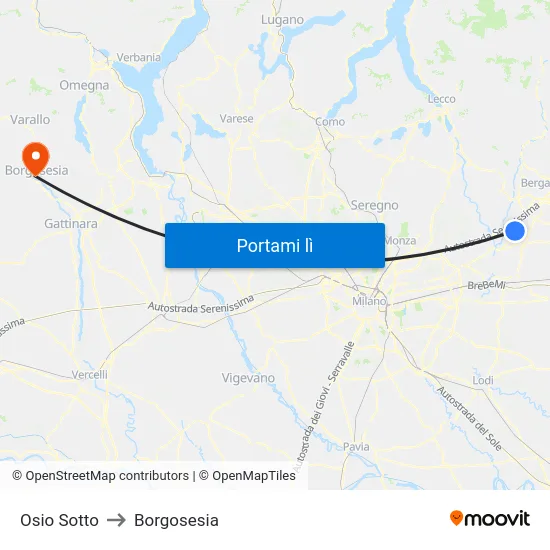 Osio Sotto to Borgosesia map
