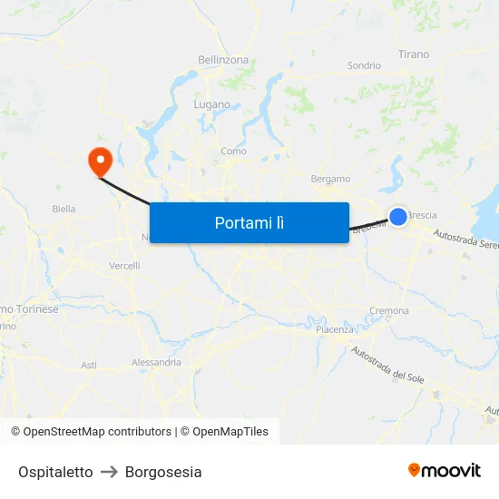 Ospitaletto to Borgosesia map