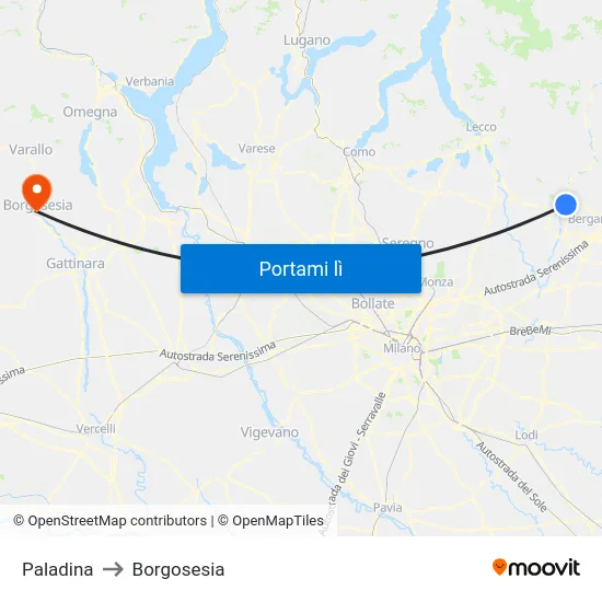 Paladina to Borgosesia map