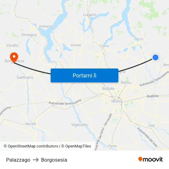 Palazzago to Borgosesia map