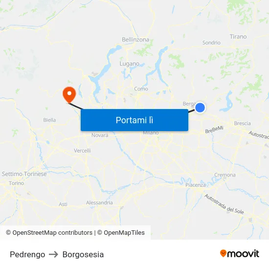 Pedrengo to Borgosesia map