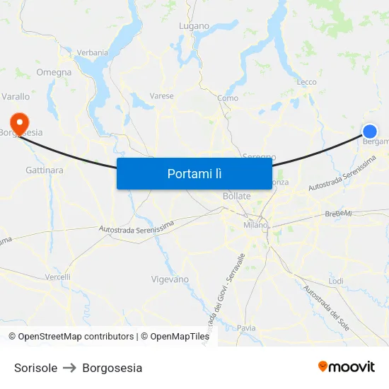Sorisole to Borgosesia map