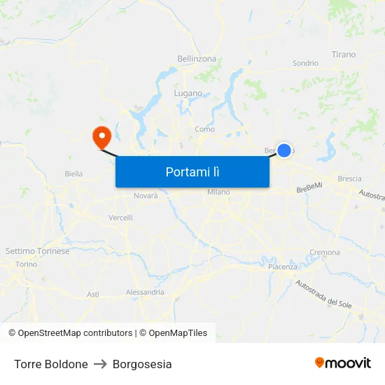 Torre Boldone to Borgosesia map