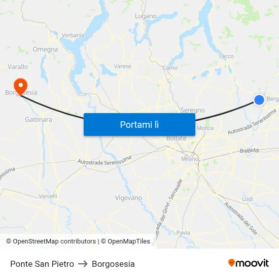 Ponte San Pietro to Borgosesia map