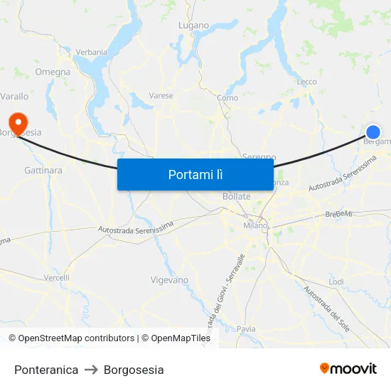Ponteranica to Borgosesia map