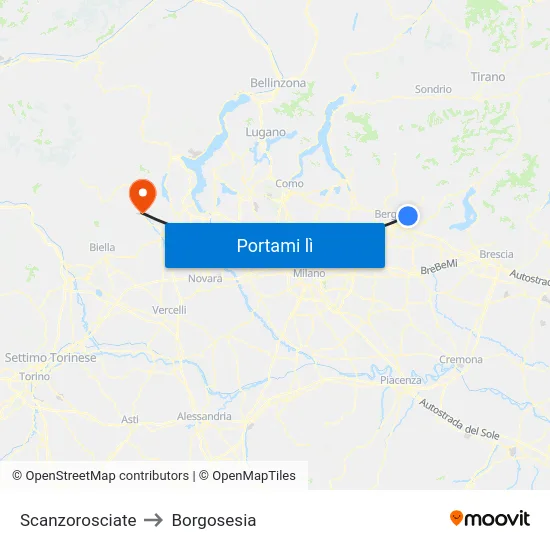 Scanzorosciate to Borgosesia map