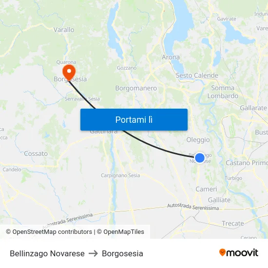 Bellinzago Novarese to Borgosesia map