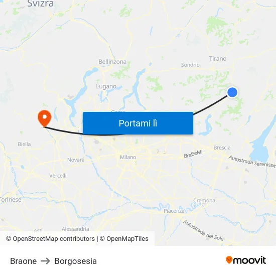 Braone to Borgosesia map