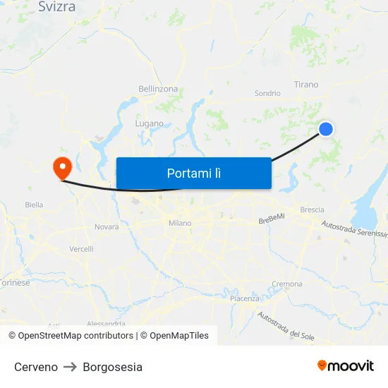 Cerveno to Borgosesia map
