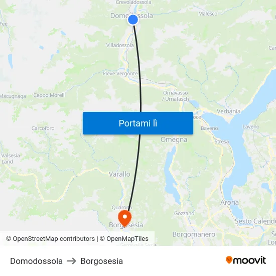 Domodossola to Borgosesia map