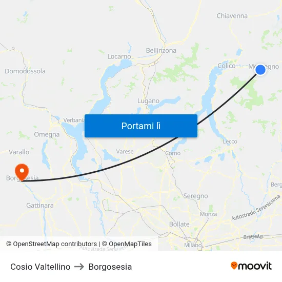 Cosio Valtellino to Borgosesia map